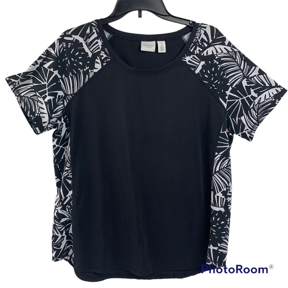 Weekends by Chico's Short Sleeve Top Black White Stretch Pullover - Picture 1 of 5